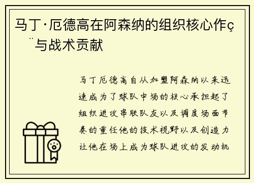 马丁·厄德高在阿森纳的组织核心作用与战术贡献